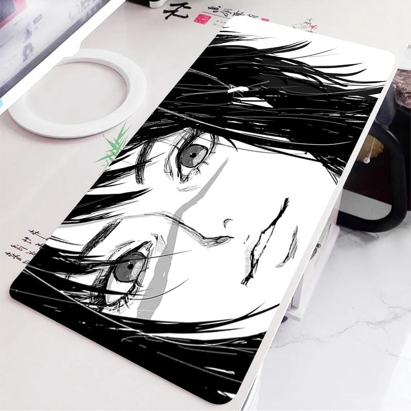 Black and White Anime Girl Table Mat Large Mouse Pad Office Keyboard Edge Locking Desk Mat Gaming Accessories Nonslip Mousepad