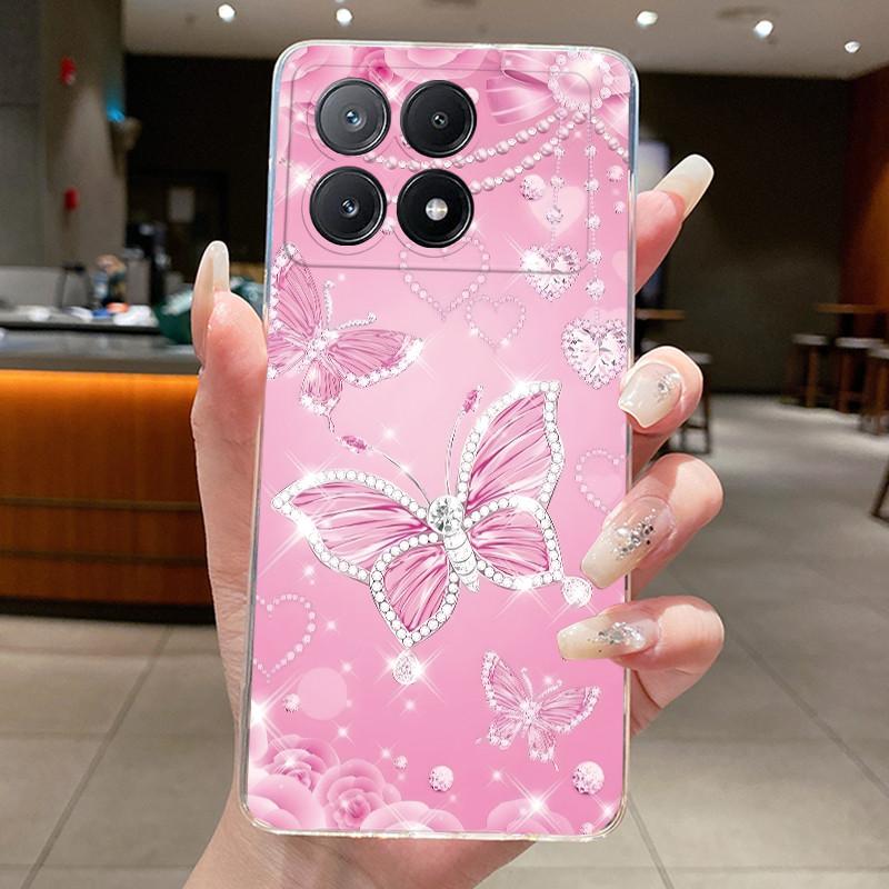 Transparent Phone Case For Xiaomi Poco X6 Pro 5G Case Clear Luxury Fashion Butterfly Flower Soft TPU Silicone Jelly Cover Casing