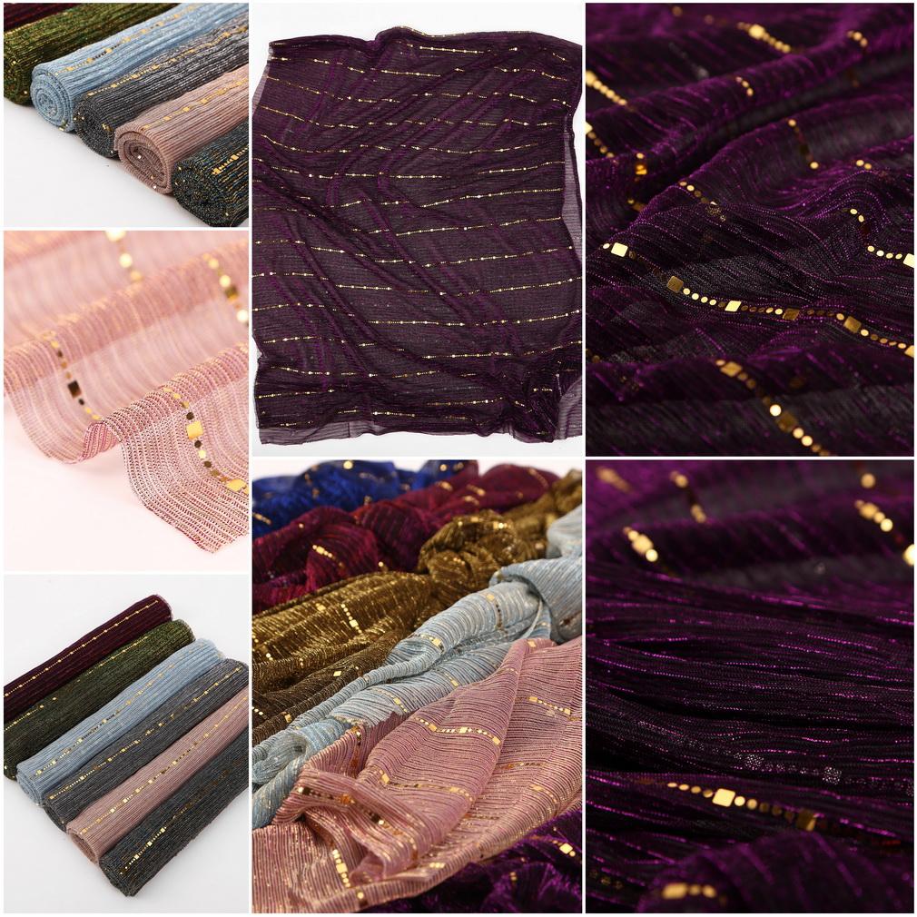 Women Gold Sequins Hijab Scarf, 70x180cm Polyester Shawl Head Cover Daily Wear