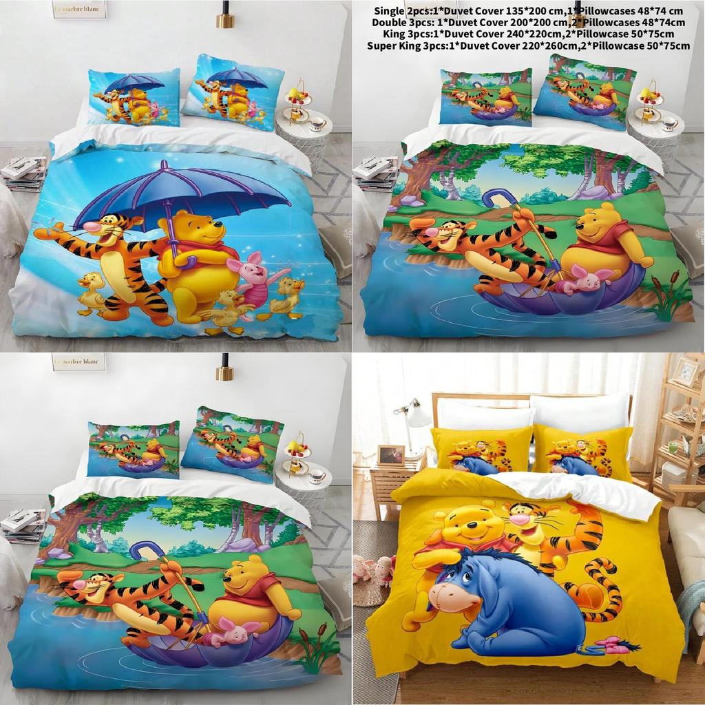 Pooh Bear Children Bedding Set With Active Dyeing For Toddler Bed Decor