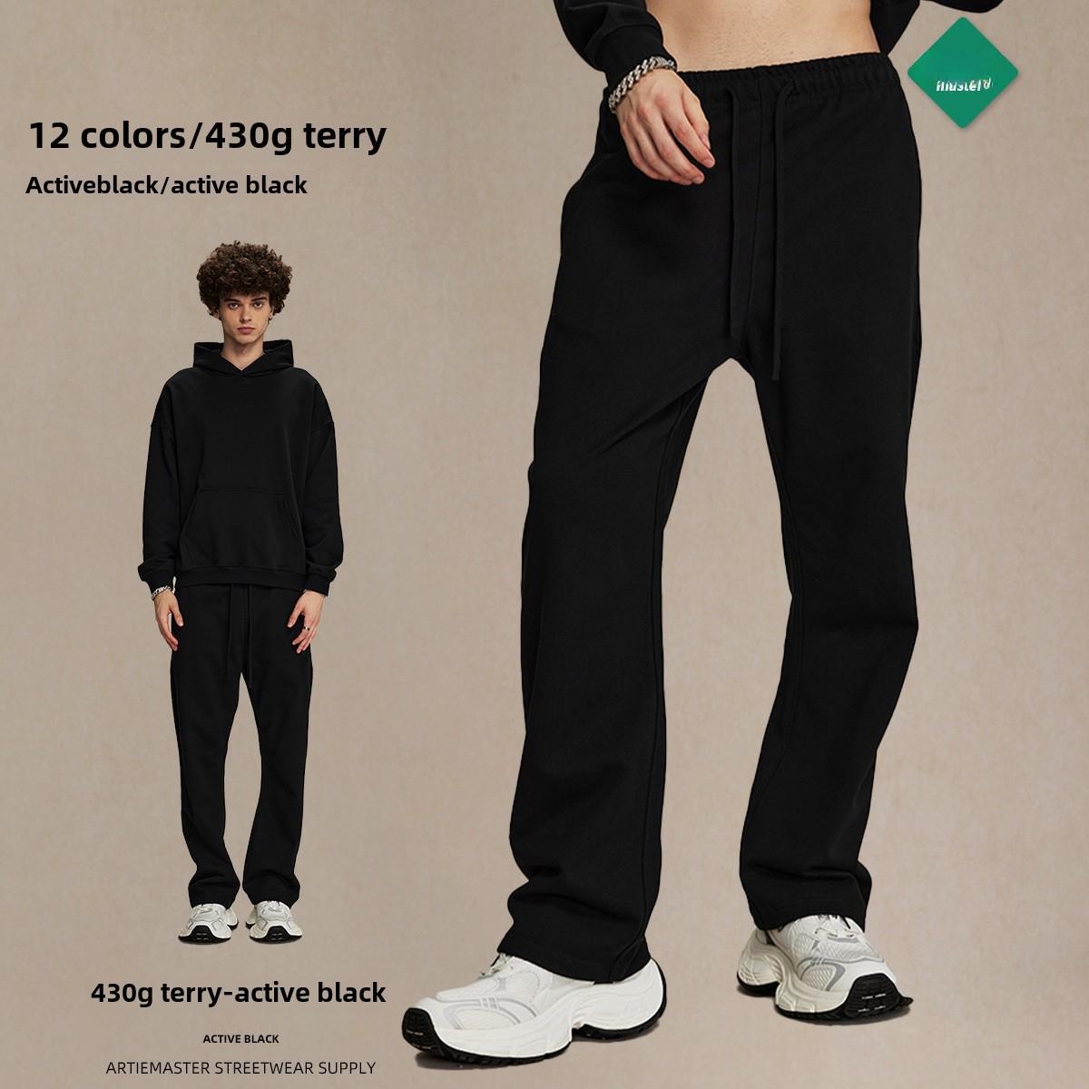 

Комплект из толстовки и брюк свободного покроя в стиле High-Street, осень/зима 2024 г., плотность 430 г Trousers, XXL чёрный