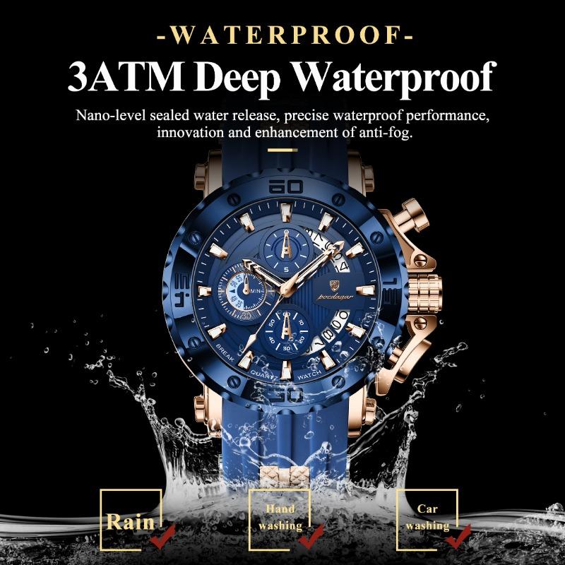 POEDAGAR Reloj Deportivo de Lujo para Hombre Cronógrafo Impermeable Luminoso Moda Reloj Calendario Correa de Silicona Relojes de Cuarzo