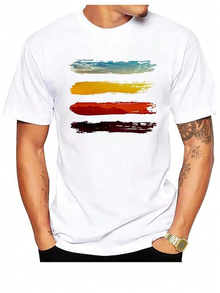 Unisex's Fashion Multi-Color Print Round Neck Casual Loose Short Sleeve T-Shirt