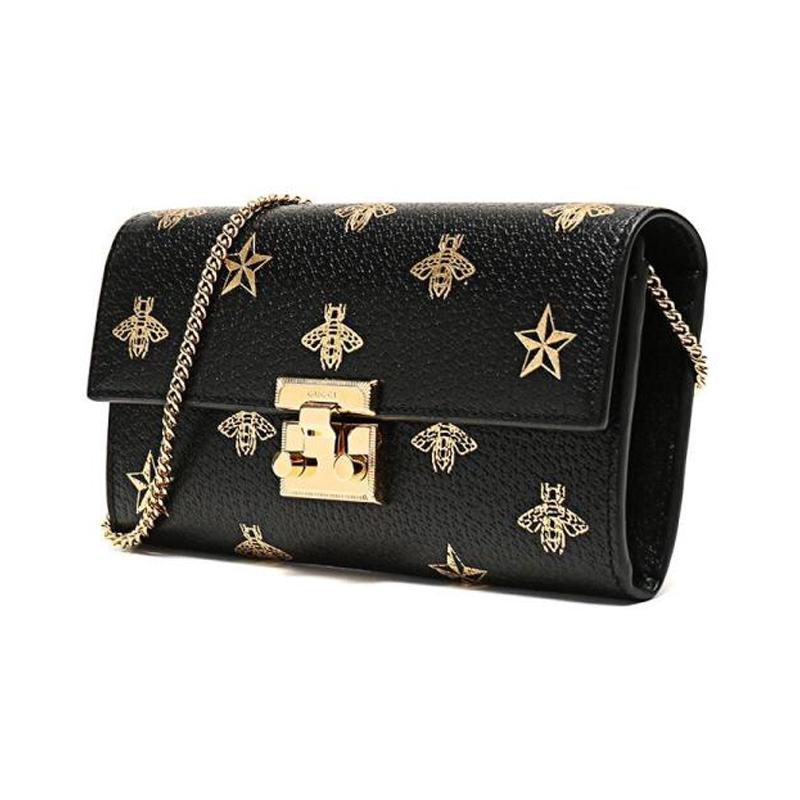 Gucci Lacăt metalic lacăt imprimeu albină stea lanț piele lacăt geantă geantă de mână geantă de sub braț geantă plic geantă de umăr mini pentru femei neagră