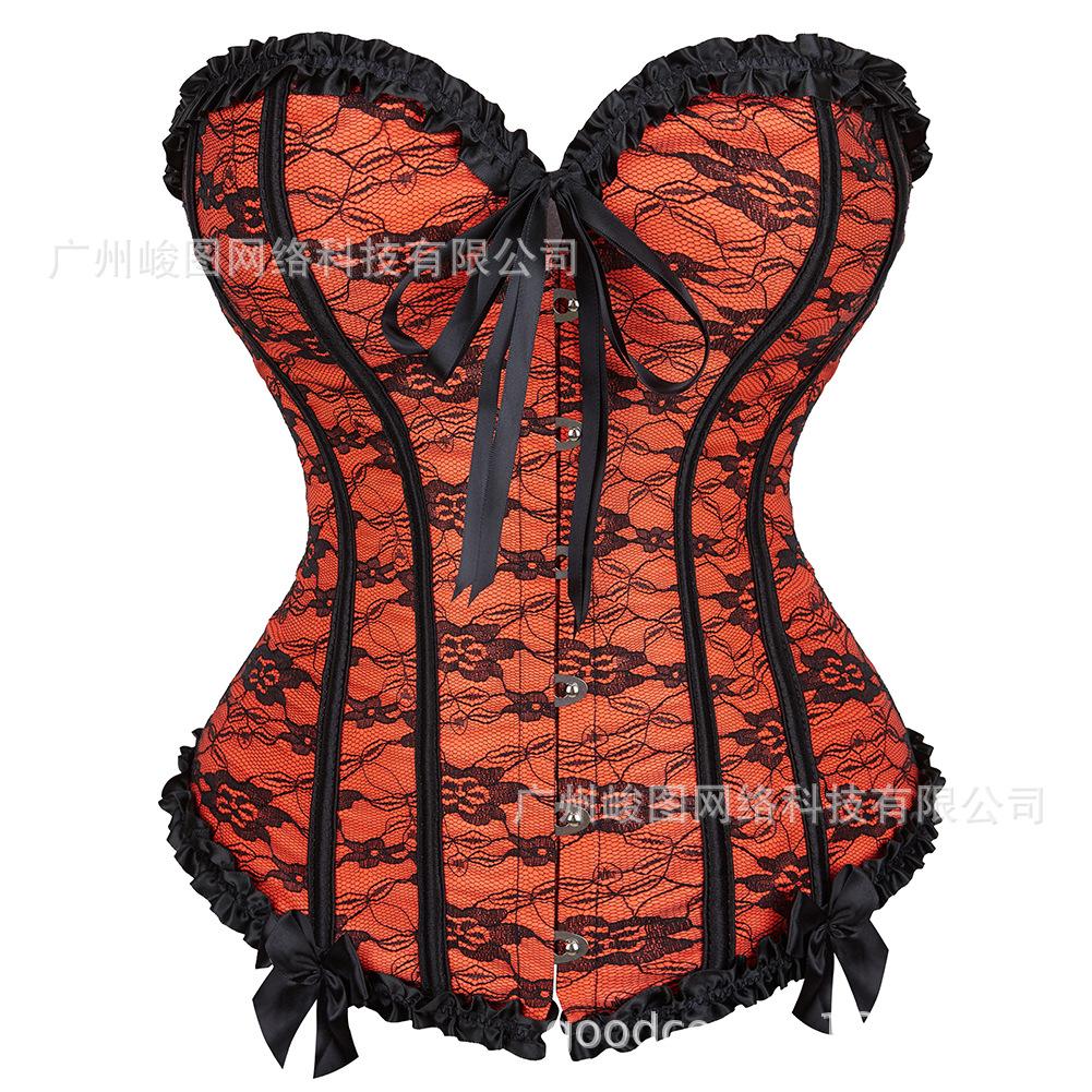 European Palace Style Lace Steel Buckle Boned Corset Body Shaper
