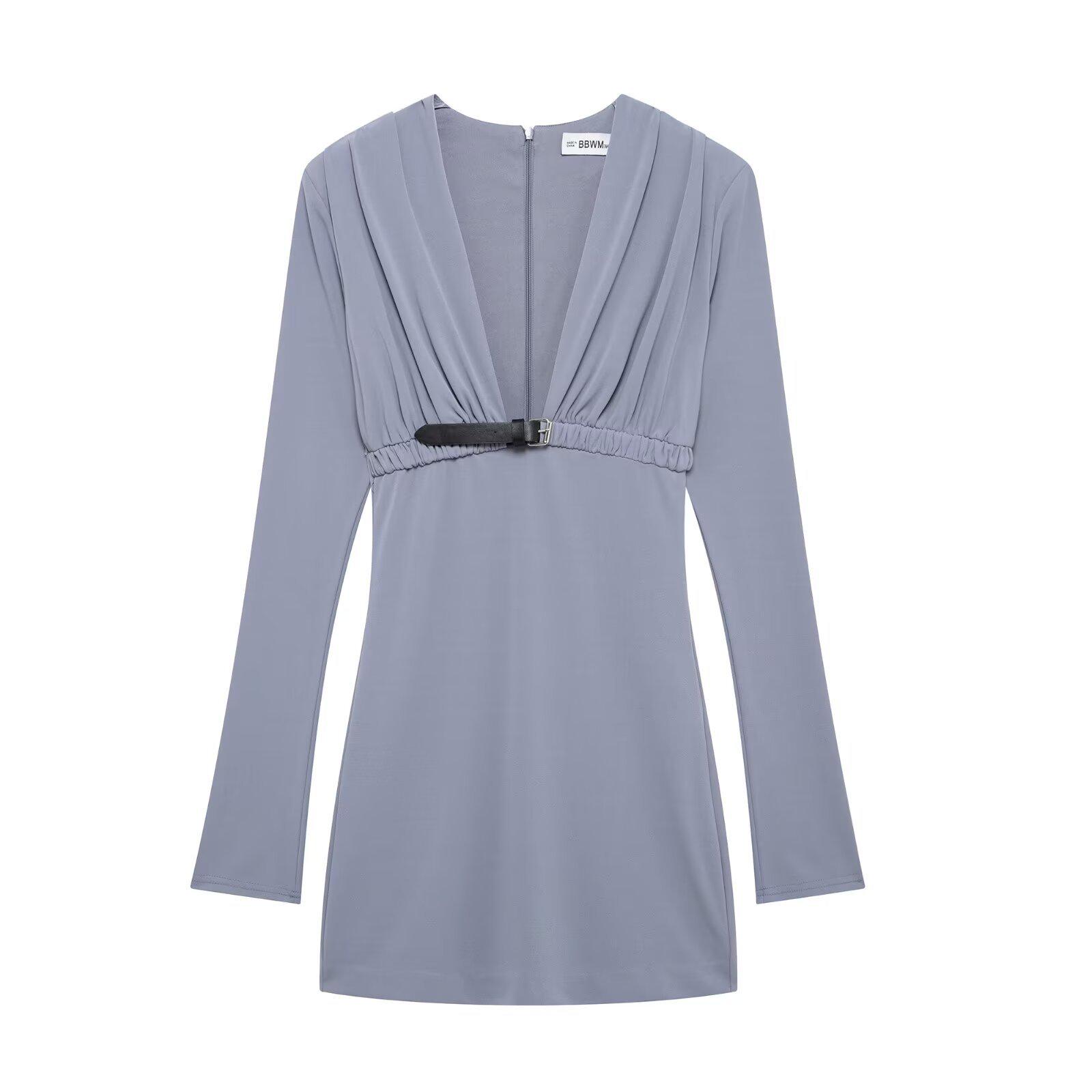 

2025 Early Spring Pleated Belted Short Dress - European & American Style Large