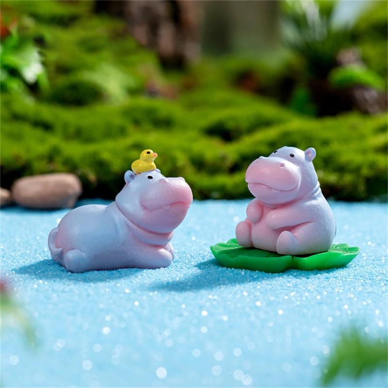 Pack of 6 Cute Hippo Figurines Resins Minaiture Ornaments Decors for Living Room Bedroom Office and Festives Celebration
