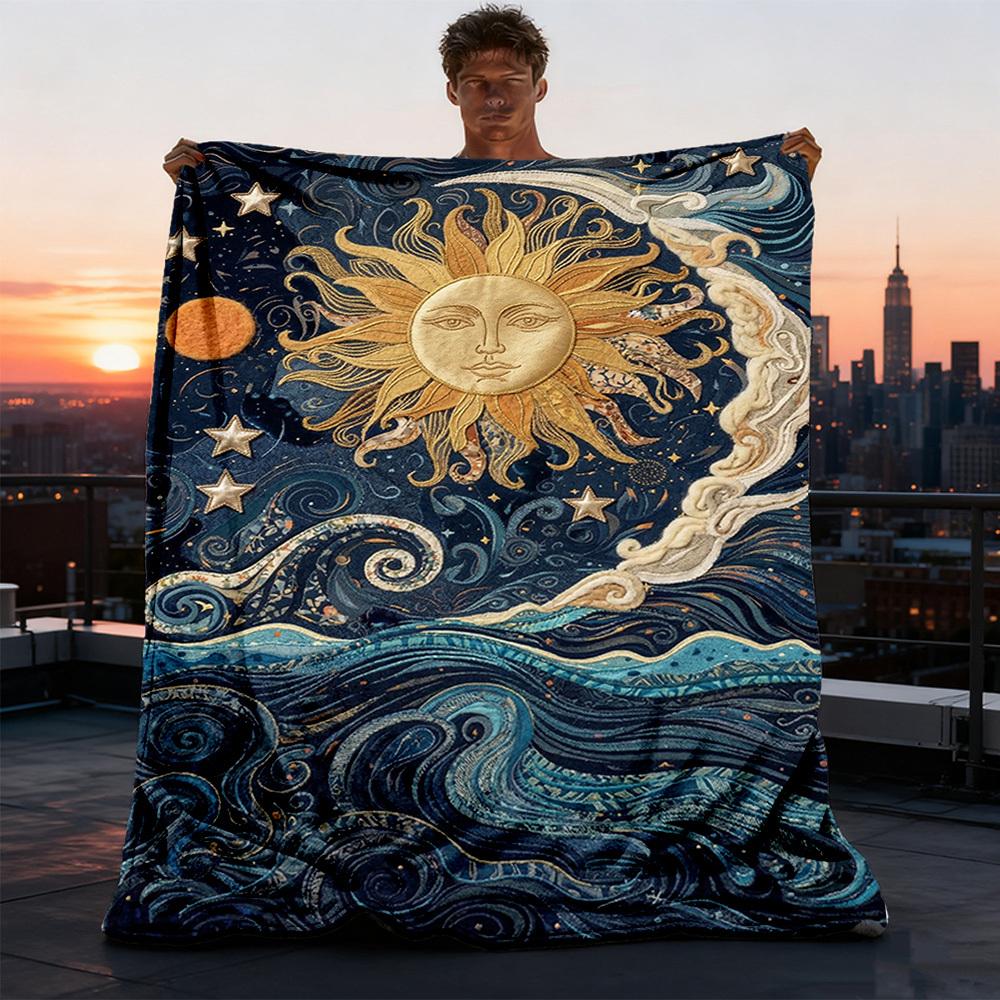 1pc Sun MoonOutdoor Blanket, Soft And Comfortable Blanket, Casual Warm Outdoor Blanket, Good Birthday Gift Yy260328087