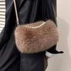 Winter Fashion Women's Faux Fur Shoulder Bags Candy Color Pearl Handle Crossbody Bag Small Fluffy Female Pillow Handbags