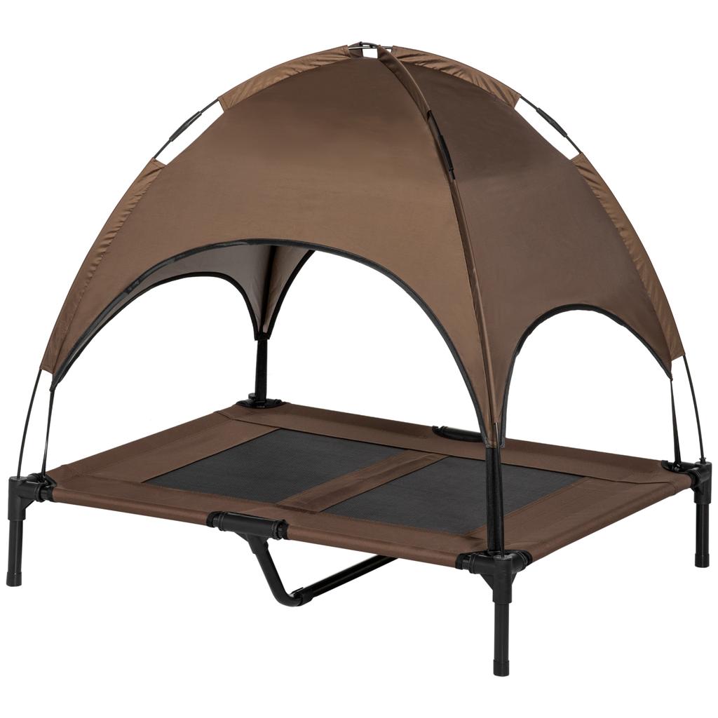 Elevated Dog Bed with Canopy, Pet Bed, Dog Lounger Outdoor with Roof, Breathable, Taffeta Fabric for Camping Coffee 92 X 76 X 90 Cm