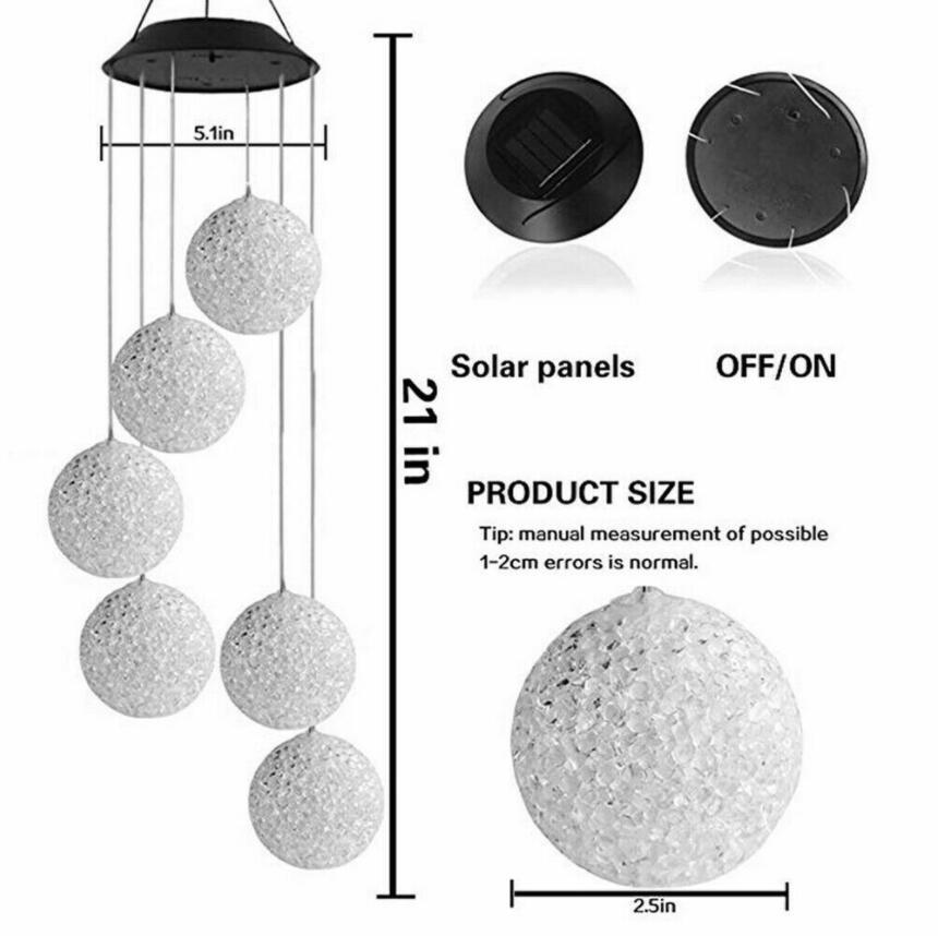 Outdoor Solar Wind Chime Light Colourful LED Particle Ball Intelligent Light Control Holiday Decoration Garden Landscape Light