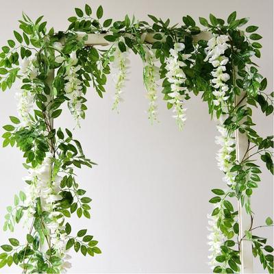 7ft Weiße Glyzinien Künstliche Blumengirlande Gefälschte Seidenrebe Rattan Hängeblumen Für Zuhause Garten Hochzeitsbogen Blumendekor