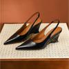 Women Pointed Toe Wedge Heel Pumps Versatile Shallow Mouth Thick Sole Exposed Heel Autumn Dress Shoes