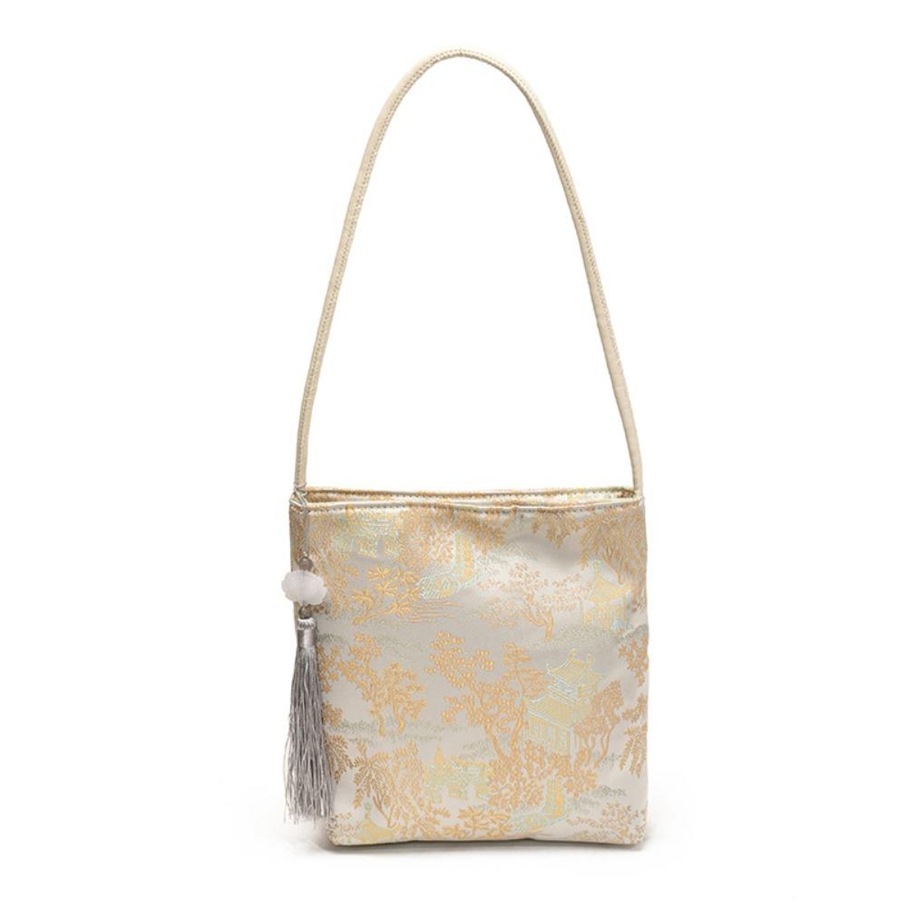 Tassel Retro Shoulder Bag Lightweight Elegant Underarm Bag New Chinese Style Handbag  Commuting серебряный