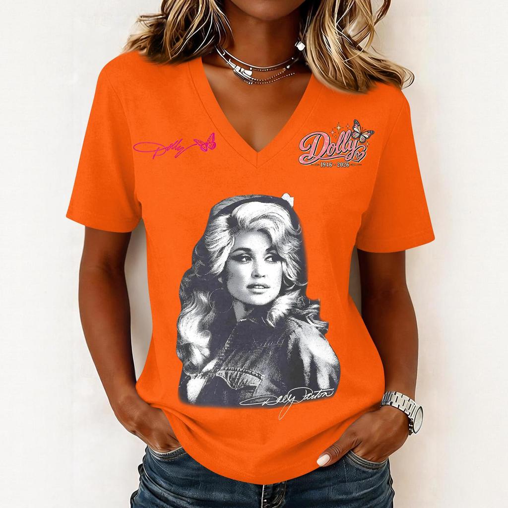 Women's Casual Letter Print V-Neck Short Sleeve Pullover Top