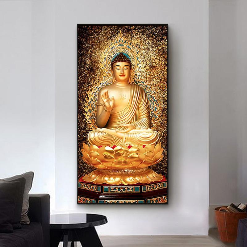 Tablouri Buddha de aur Postere de perete și imprimeuri Buddhism Pânză Pictură Poze religioase Living Room Decor
