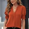 Women's Elegant Tops Fashion White Blouses Shirts Lady Casual Short Puff Sleeve V-Neck Solid Blouse Tops Blusas