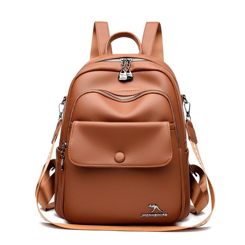 

Женский рюкзак из натуральной кожи с защитой от краж - Мода 2025, Универсальный, Большая вместимость для путешествий и прогулок. светло-коричневого