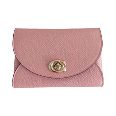 Turnlock 11 Flap Short Crossgrain Leather Card Case Wallet Women Wallet Pink C2419G