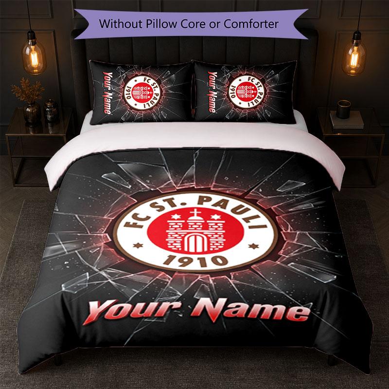 FC St. Set Biancheria da Letto Pauli Nome Personalizzato Testo Logo Calcio Regalo Personalizzato per Occasioni Speciali Decorazione Camera da Letto