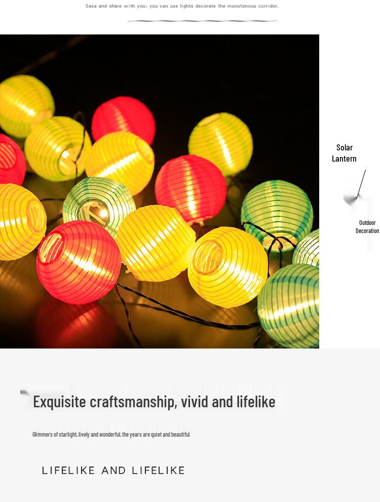 Solar LED Fabric Lantern String Lights - Colorful, Flashing, Starry Sky Decor for Outdoor Courtyard Festivals and Christmas