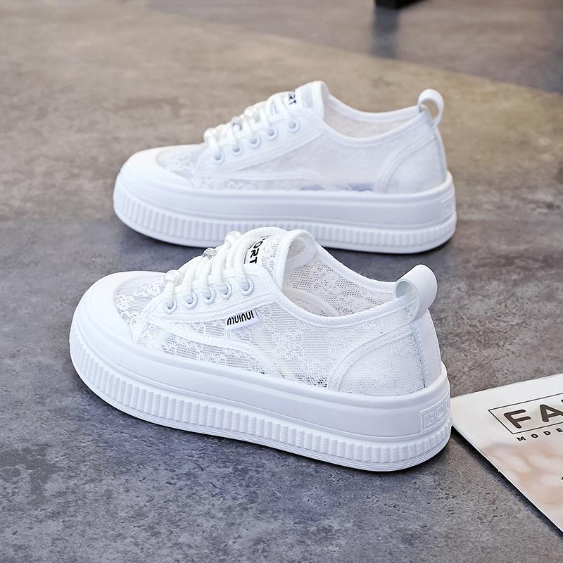 

Soft sole soft surface summer breathable women s shoes lace mesh thin white shoes fashion versatile casual shoes 40