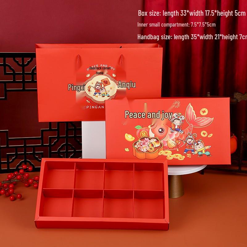 Mid-Autumn Mooncake & Pastry Gift Box with Egg Yolk Pastry, Peach Blossom Pastry, and Chinese Candy in a Nine-Grid Design.