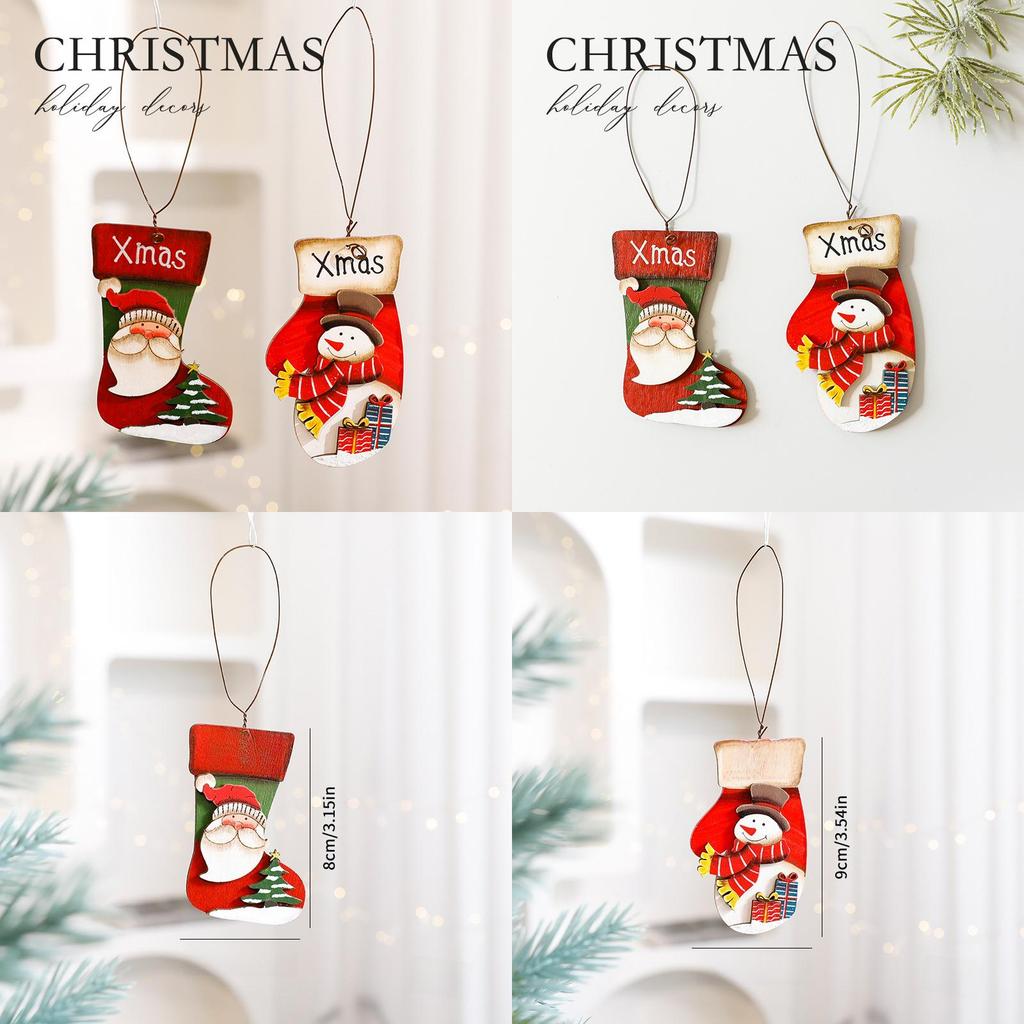 Christmas Hanging Tree Wooden Ornaments Featuring Santa Snowman Cheer Holiday