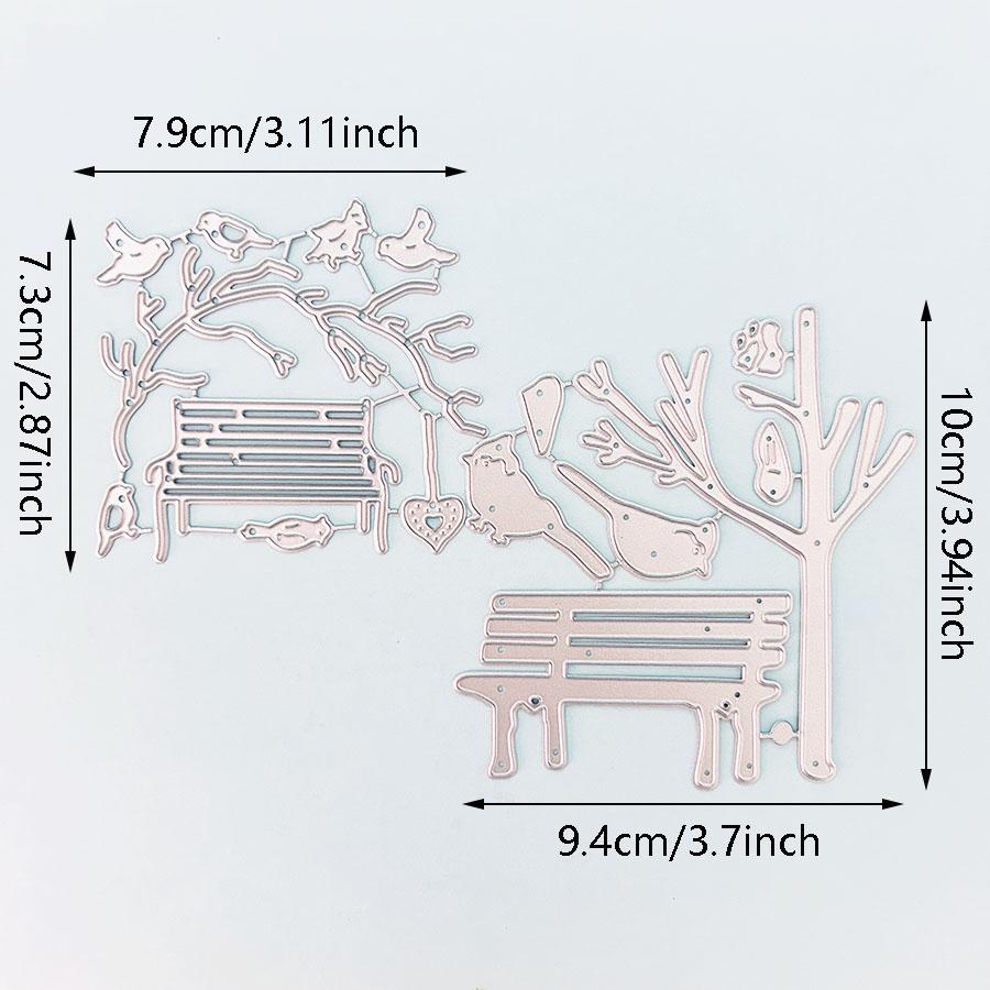 2pcs/set Bird Tree Die Cuts for Card Making, Park Chair Metal Cutting Dies, Metal Die Cutting Mold, Scrapbooking Dies, DIY Etched Embossing Stencil
