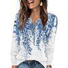Women's Fashion V-Neck Button-Up T-Shirt With Floral Print Long-Sleeved Top