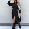 Women's Cotton Button Down Maxi T-shirt Dress Casual Long Sleeve Lapel Collared Long Dress Lace Up Waist Ladies Robes