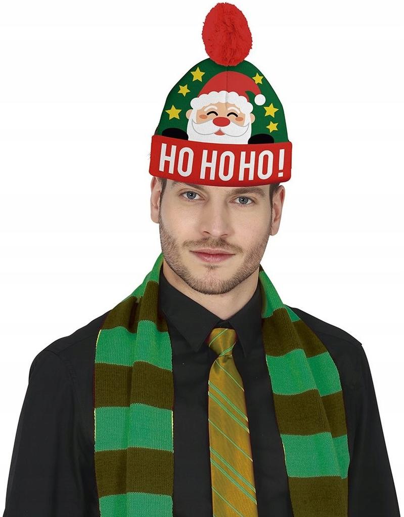 Winter Christmas Hat with Pompom Santa Claus Ho Ho Ho Christmas