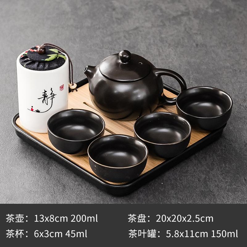 Purple Clay Ceramic Kung Fu Tea Set Home Teapot Set with Portable Tea Tray and Tea Caddy
