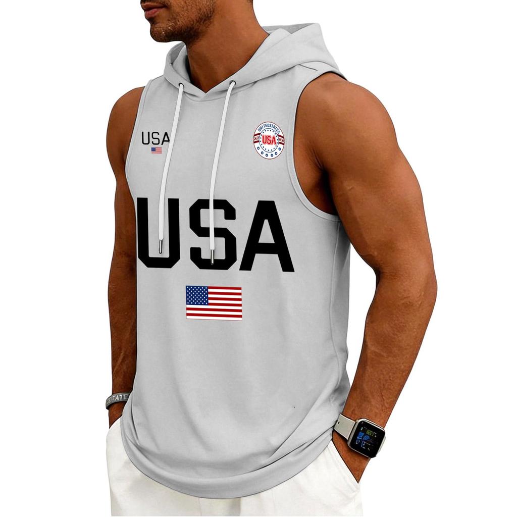 Men's Tank Top Gym Sleeveless Hoodie Shirt Washed Sports Muscle Shirts Fitness Vest With Hood