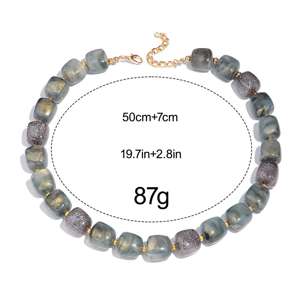 New Trendy Colorful Resin Square Beads Chain Necklaces for Women Popular Handmade Acrylic Geometric Choker Retro Jewelry Gift