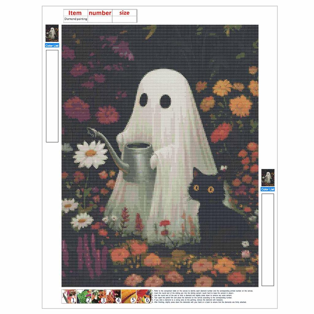 DIY Diamond Painting Kit Cute Ghost and Black Cat Pattern 5D Full Drill Canvas Art Creative Craft Gift for Girls and Adults