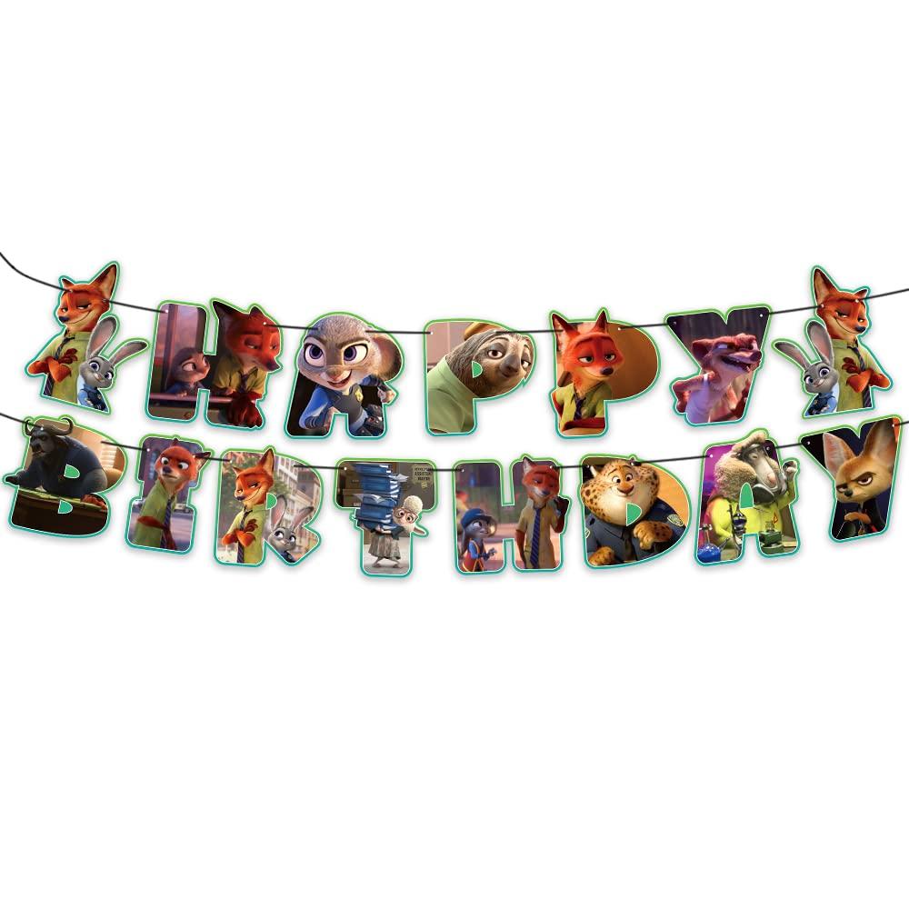 Zootopia Birthday Decorations Party Set, Disney Characters, Animation, Cute Animals, Zootopia Judy, Nick, Kids, Girls, Boys, Orange, Blue, White,