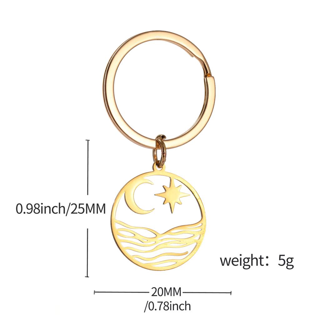Star Moon Wave Stainless Steel Keychain Romantic Couple Design Fashion Pendant Practical Valentine's Day Gift