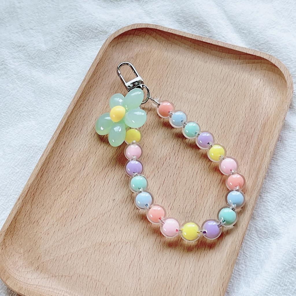 Colored Bead Petal Keychain Anti-lost Bracelet, Phone Case Wrist Strap, Car Key Chain, Cute Phone Accessory