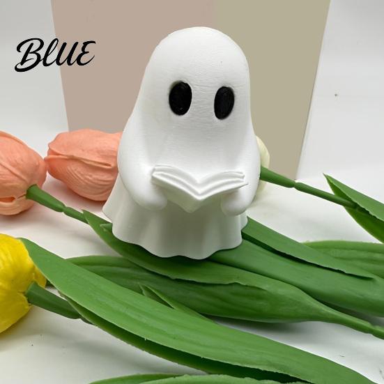 Decorative Figures for Bookshelves Halloween Mini Ghost Reading Book Ornament 3D Printed Cute Little Handmade Table Centerpieces Figurine,