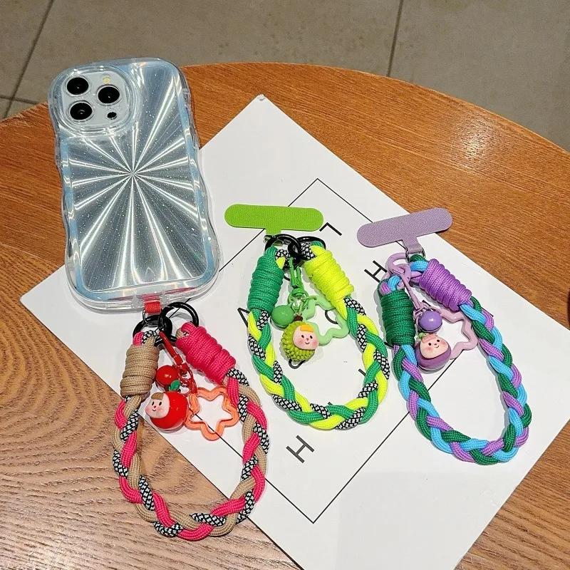 Cute Creative Cartoon Mobile Phone Universal Lanyard Three-Color Wrist Strap Hand-Woven Hand Rope Phone Hanging Accessories