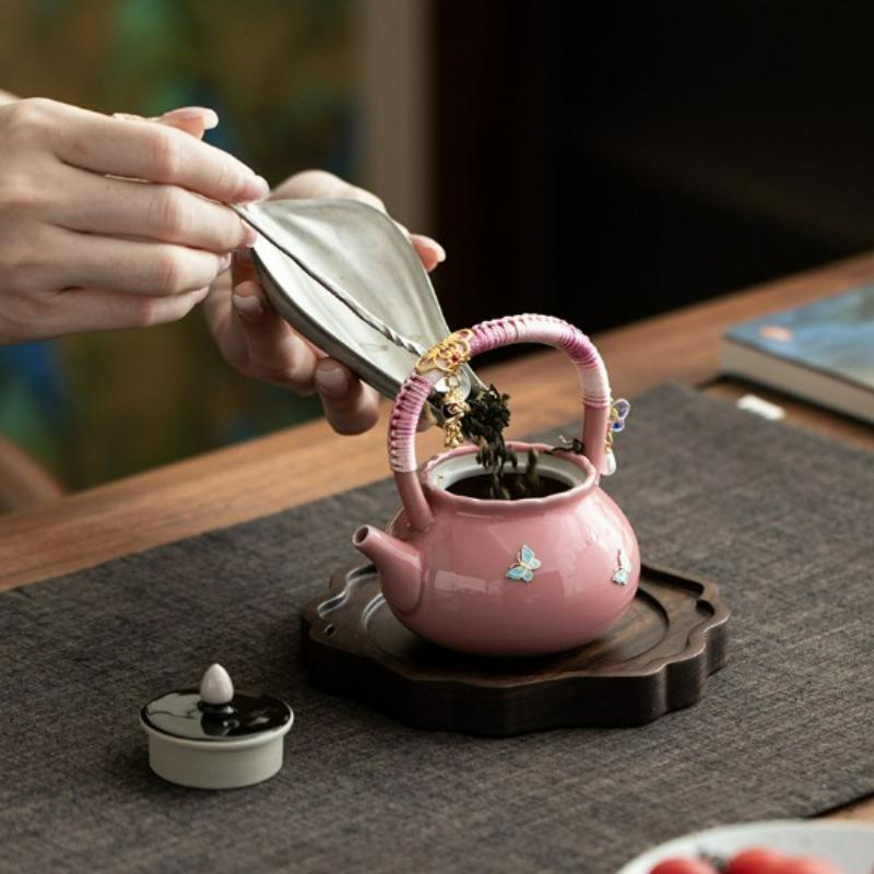 Ceramic Teapot with Handle Ball Filter Japanese Style Elegant Teapot for Women Gongfu Tea Set Home Brewing Tea Accessories