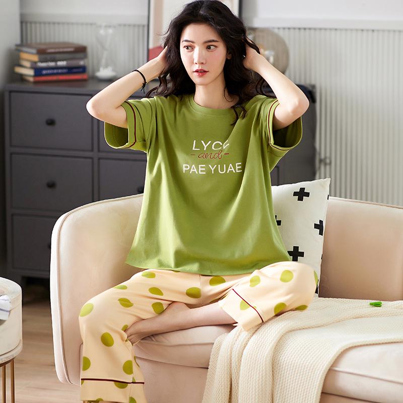 Aifen Teng Women's Summer Cotton Pajama Set: Short Sleeve Top & Three-Quarter Pants, Plus Size, All Cotton