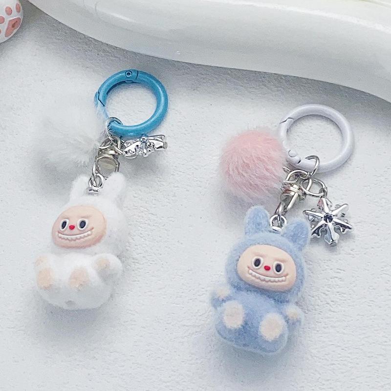 Niedlicher Mode Beflockter Labubu Schlüsselanhänger Cartoon Kawaii Puppe Schlüsselanhänger Anhänger Exquisite Rucksack Dekoration Zubehör Geschenke