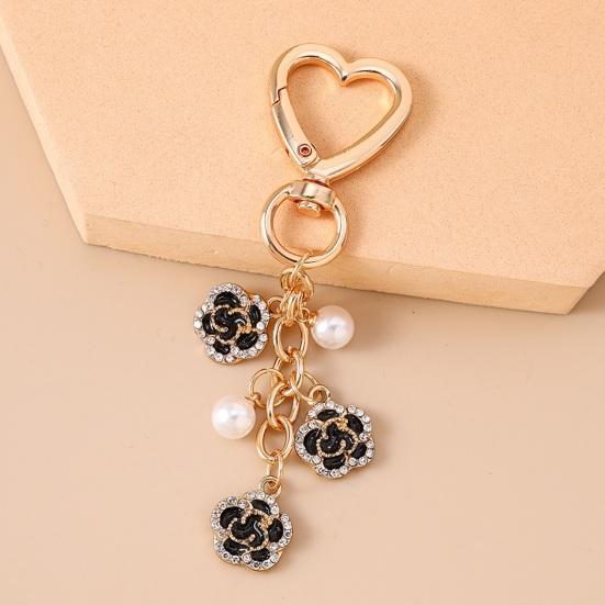 Keychain Pendant Rhinestones Inlaid Flower Imitation Pearls Charm Key Chain Zinc Alloy Key Ring Backpack Accessory