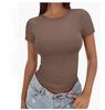 Europe beautiful woman tight spice navel short t-shirt summer slim crew neck short sleeve women's top