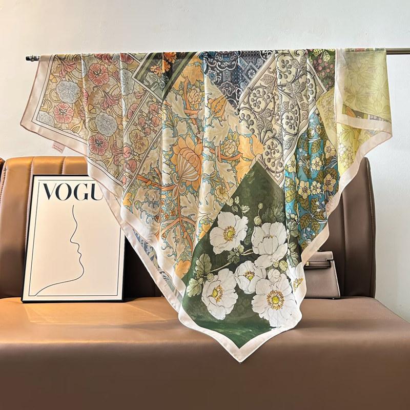 French retro ethnic style 111 imitation silk scarf large square scarf with shawl beach towel for women in spring and autumn