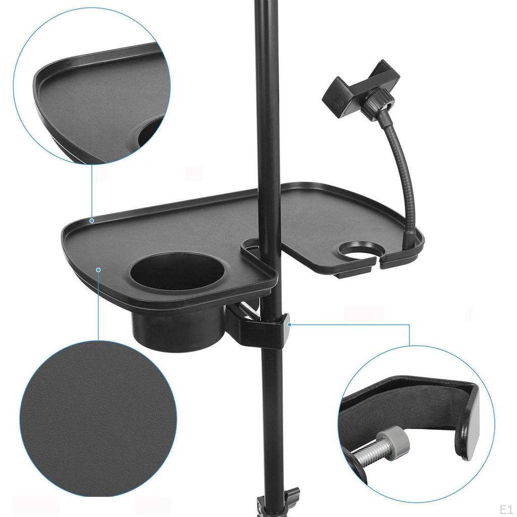 Microphone Stand Tray Cup Holder with Phone Adjustable Utility Shelf Clamp for Stage