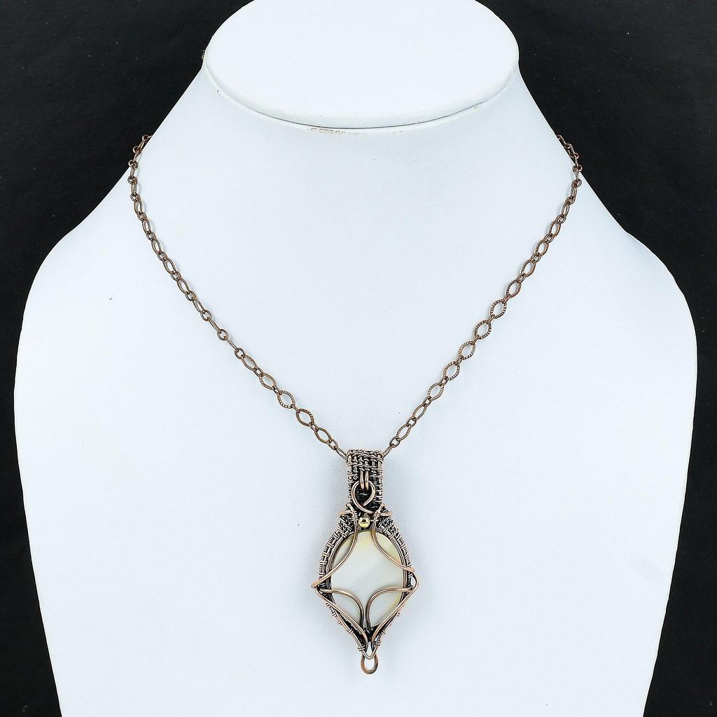 Mother Of Pearl Pendant Copper Wire Wrapped Pendant Handmade Pendant Beautiful Copper Jewelry Gemstone Pendant For Gift Wire Wrapped Jewelry