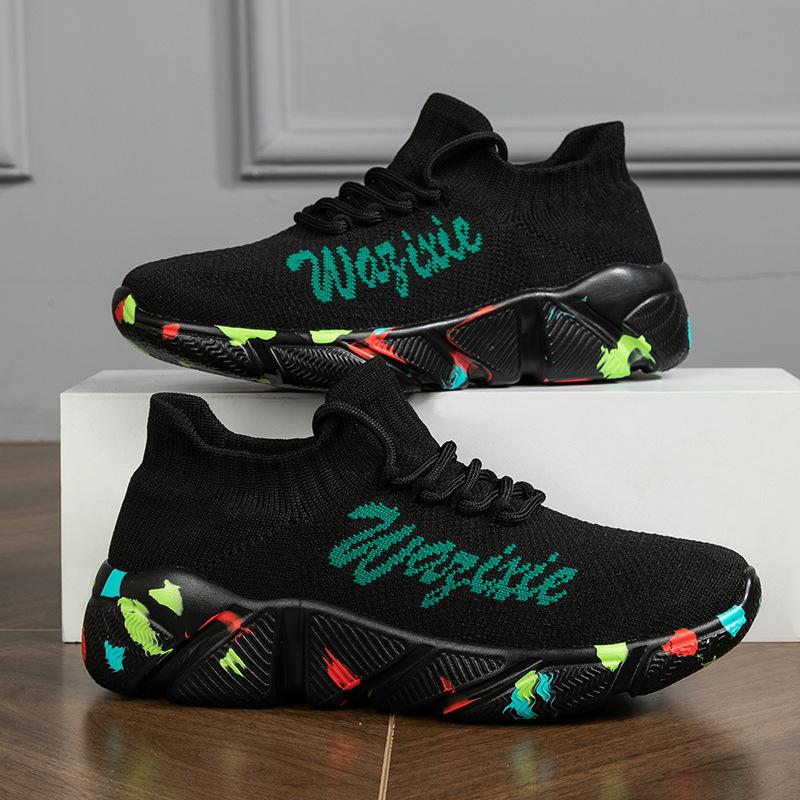 Factory direct sales couple sports and leisure large size high-elastic flying woven breathable shoes trendy fashion lightweight socks shoes